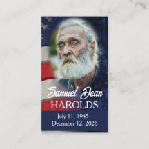 USA Flag Military Funeral Memorial Prayer Card