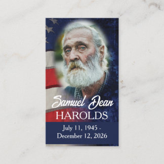 USA Flag Military Funeral Memorial Prayer Card