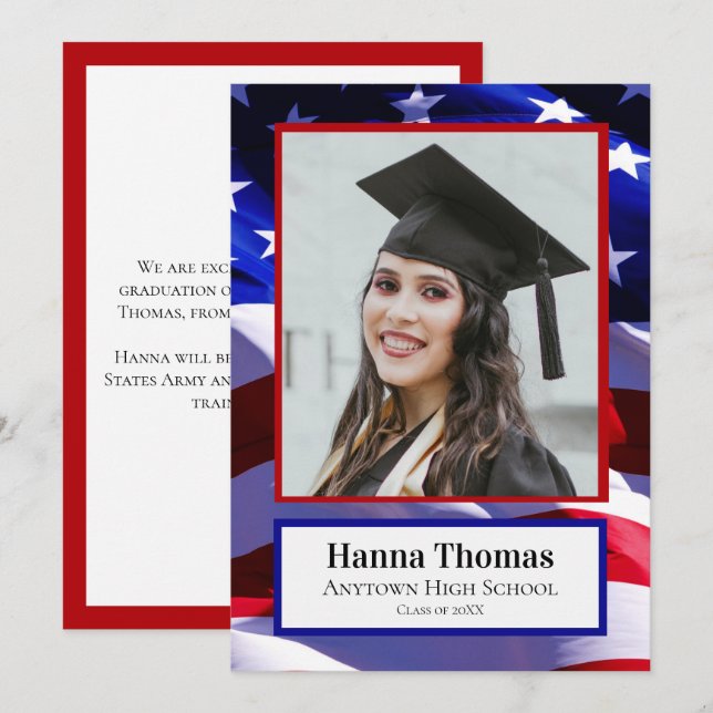USA Flag Military Graduation Photo Announcement (Front/Back)