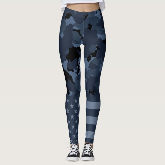 USA Flag Military Night Camo Leggings (Front)