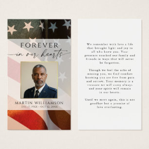 USA Flag Military Photo Forever Hearts Prayer Card