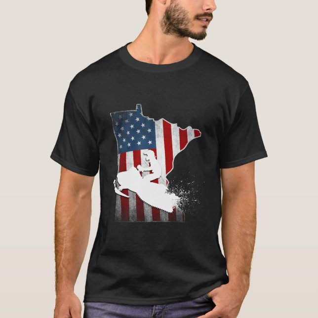 Usa Flag Minnesota Snowmobile T-Shirt (Front)
