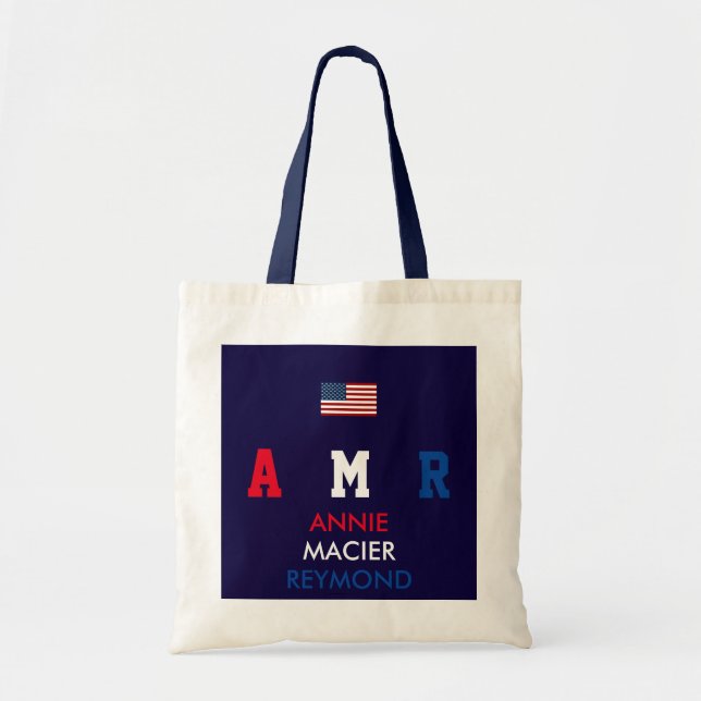 USA flag monogram personalized initials/name Tote Bag (Front)