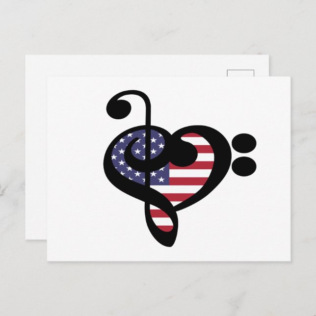 USA Flag Music Heart - American Pride Musician Postcard (Front/Back)