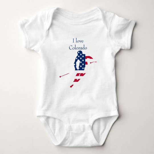 USA Flag of America Skiing American Baby Bodysuit