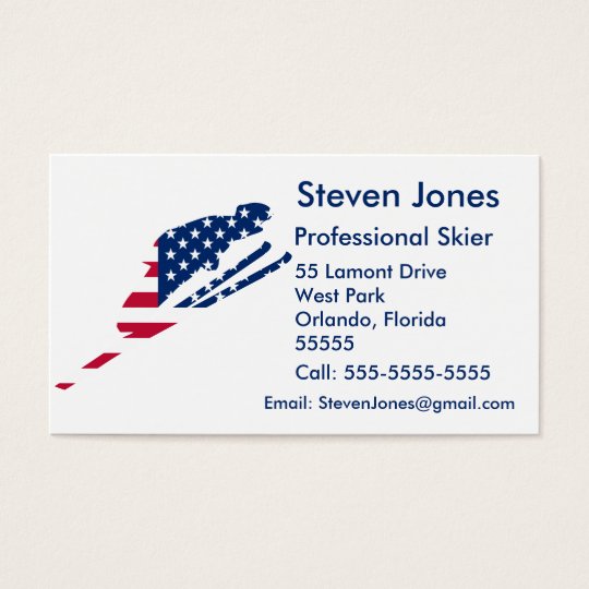 USA Flag of America Skiing American Business Card