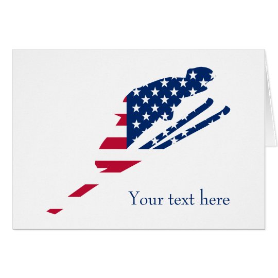USA Flag of America Skiing American Card