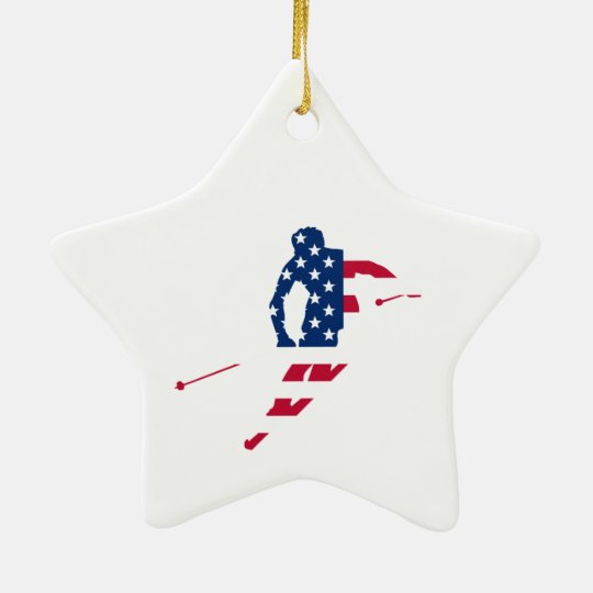 USA Flag of America Skiing American Ceramic Ornament