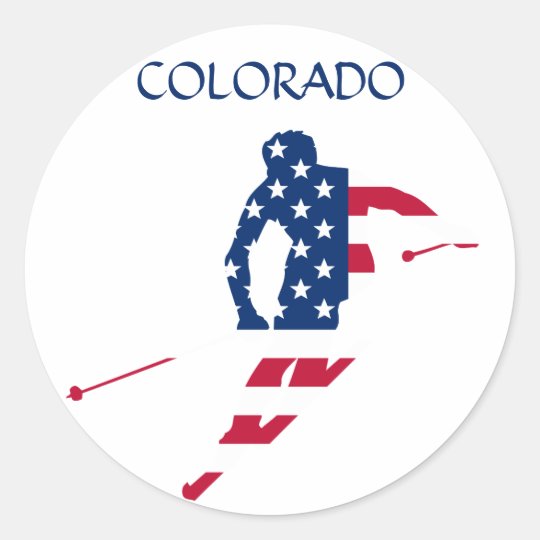 USA Flag of America Skiing American Classic Round Sticker