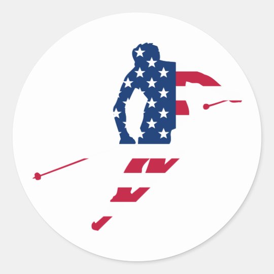 USA Flag of America Skiing American Classic Round Sticker
