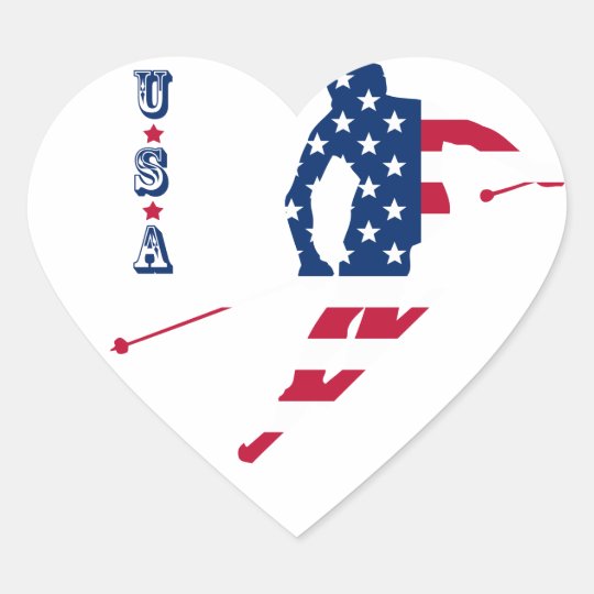 USA Flag of America Skiing American Heart Sticker
