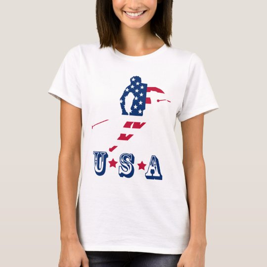 USA Flag of America Skiing American T-Shirt