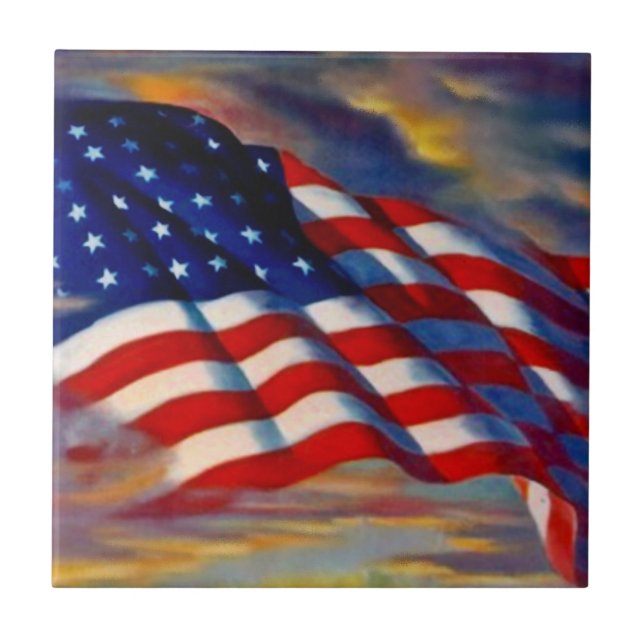 USA Flag Old Glory in Clouds Military Gift Tile (Front)