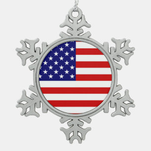 USA Flag orncnt Snowflake Pewter Christmas Ornament
