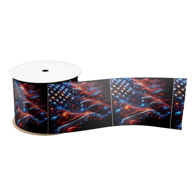 USA Flag Paint Splatters Satin Ribbon (Spool)