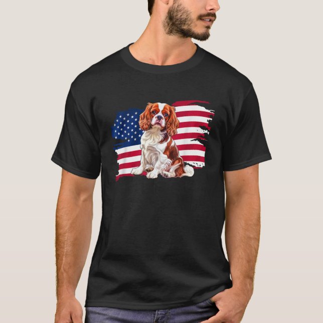 USA Flag Patriotic 4th July Independence Day Caval T-Shirt (Front)