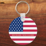 USA Flag Patriotic American 4th of July Keychain<br><div class="desc">The all American, Stars and Stripes, Old Glory, Star-Spangled Banner, USA flag, custom, personalized, name monogram / initials, round keychain/keyring, to show your pride, patriotism, love. To customize, simply enter your name / family name / company name / monogram / initials. Great party favour for Independence Day 4th of July...</div>