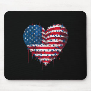 Usa Flag Patriotic American Heart Armed Forces 4th Mouse Pad