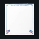 USA Flag Patriotic American Personalized Notepad<br><div class="desc">A stylish notepad that you can personalize with your own text including a name. The design features a Greek Key corner border with watercolor USA flag images (these were originally handpainted by me before being scanned into digital form). . You can change the colour of the border (currently a mid...</div>