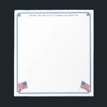 USA Flag Patriotic American Personalized Notepad<br><div class="desc">A stylish notepad that you can personalize with your own text including a name. The design features a Greek Key corner border with watercolor USA flag images (these were originally handpainted by me before being scanned into digital form). . You can change the colour of the border (currently a mid...</div>