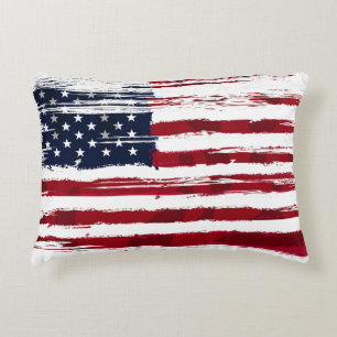 USA Flag Patriotic American Red White Blue Accent Pillow
