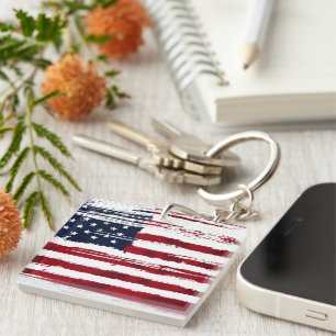 USA Flag Patriotic American Red White Blue Keychain