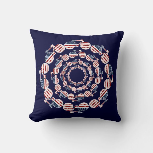 usa flag patriotic bicycle decor throw pillow (Front)