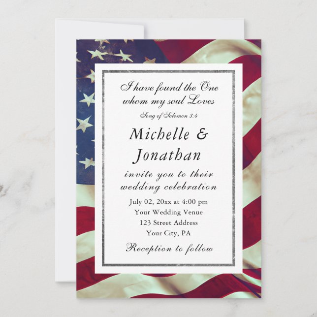 USA Flag Patriotic Christian Bible Verse Wedding Invitation (Front)