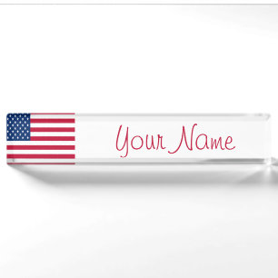 USA Flag Patriotic Custom Desk Name Plate