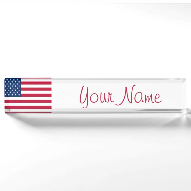 USA Flag Patriotic Custom Desk Name Plate (Front)