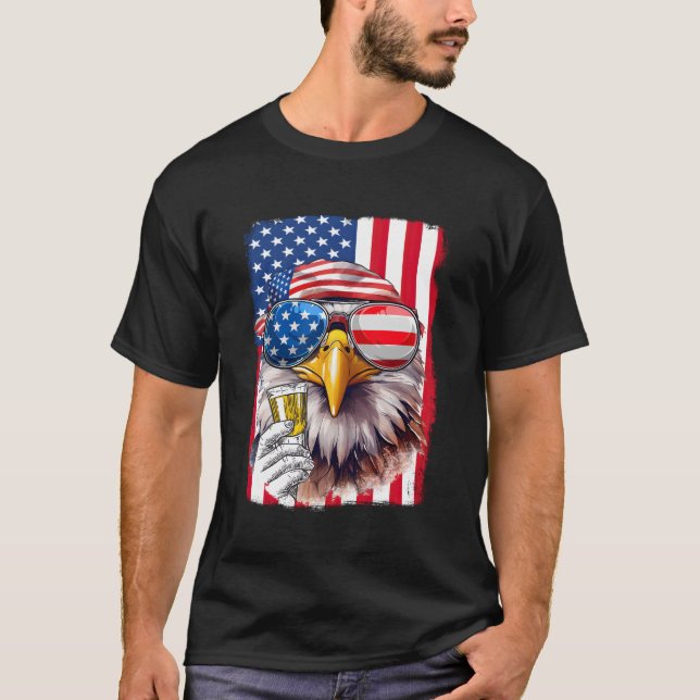 Usa Flag Patriotic Eagle Sunglasses Beer 4Th Of Ju T-Shirt (Front)