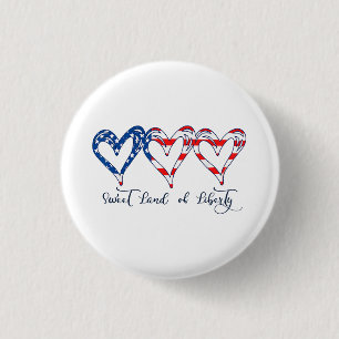 USA Flag Patriotic Hearts 4th of July Sweet Land o 1 Inch Round Button