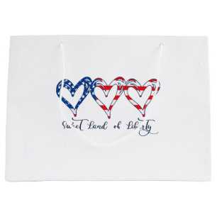 USA Flag Patriotic Hearts 4th of July Sweet Land o Large Gift Bag