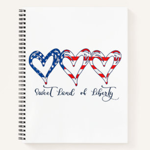 USA Flag Patriotic Hearts 4th of July Sweet Land o Notebook