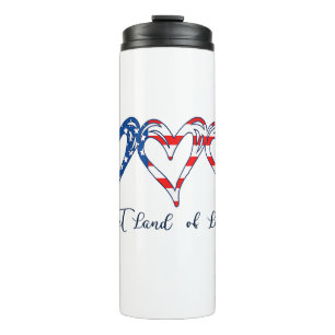 USA Flag Patriotic Hearts 4th of July Sweet Land o Thermal Tumbler
