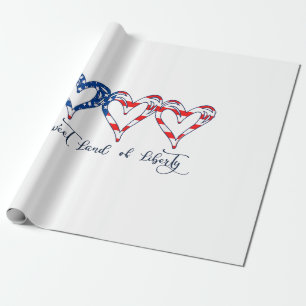 USA Flag Patriotic Hearts 4th of July Sweet Land o Wrapping Paper