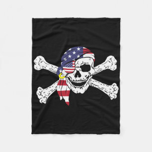Usa Flag Patriotic Skull And Crossbones Pirate Men Fleece Blanket