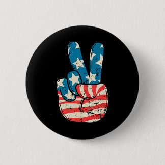 Usa Flag Peace Sign Hand 4th Of July Patriotic Men 2 Inch Round Button