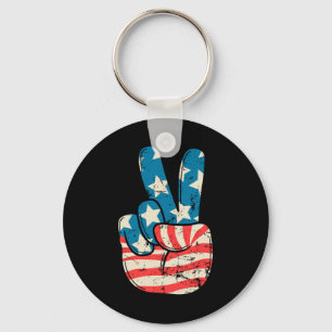 Usa Flag Peace Sign Hand 4th Of July Patriotic Men Keychain