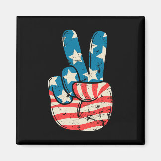 Usa Flag Peace Sign Hand 4th Of July Patriotic Men Magnet