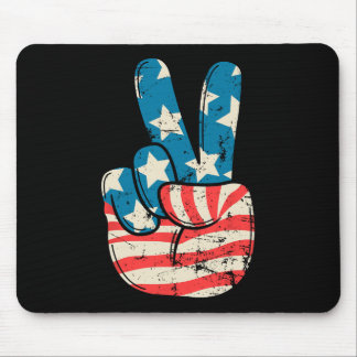 Usa Flag Peace Sign Hand 4th Of July Patriotic Men Mouse Pad