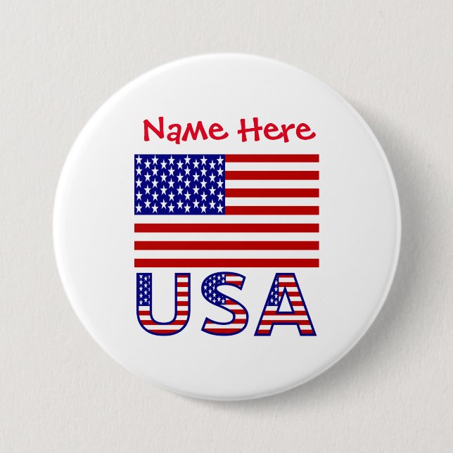 USA Flag Personalized Heritage 3 Inch Round Button (Front)