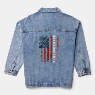 USA Flag Piano Keyboard Pianist Music Denim Jacket