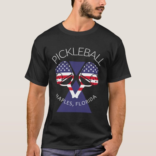 USA Flag Pickleball  Paddleball Naples Florida T-Shirt (Front)