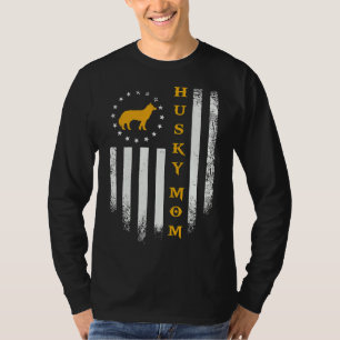 Usa Flag Proud Siberian Husky Dog Mom T-Shirt