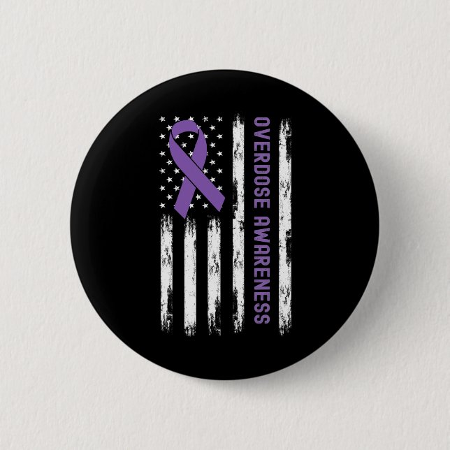 USA Flag Purple Ribbon Overdose Awareness  2 Inch Round Button (Front)