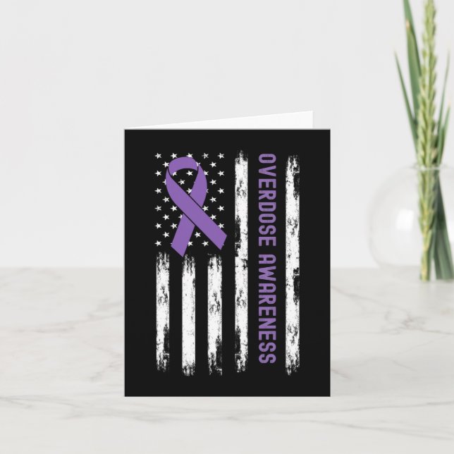 USA Flag Purple Ribbon Overdose Awareness  Card (Front)