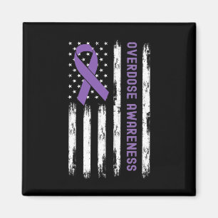 USA Flag Purple Ribbon Overdose Awareness  Magnet