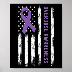Usa Flag Purple Ribbon Overdose Awareness  Poster
