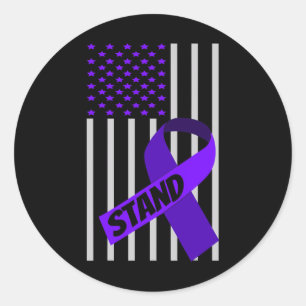 USA Flag purple Ribbon Panceratic Cancer Awareness Classic Round Sticker